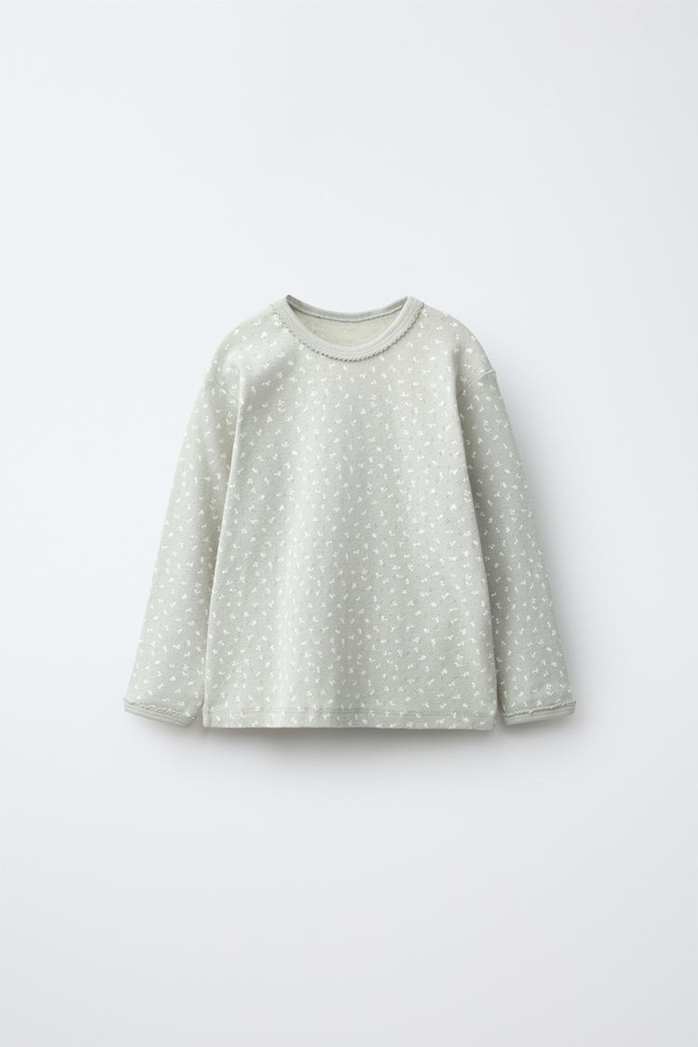 ZARA ПИЖАМА С АЖУРНЫМ УЗОРОМ И ЦВЕТОЧНЫМ ПРИНТОМ, ЗЕЛЕНОВАТЫЙ