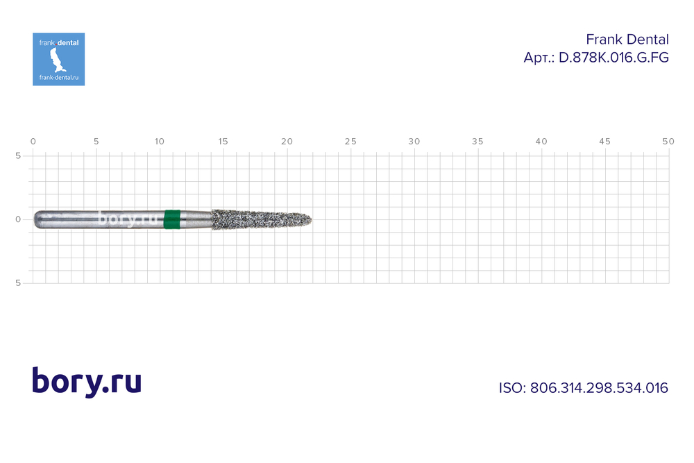 Бор алмазный зеленый  Frank Dental типа FG - D.878K.016.G.FG