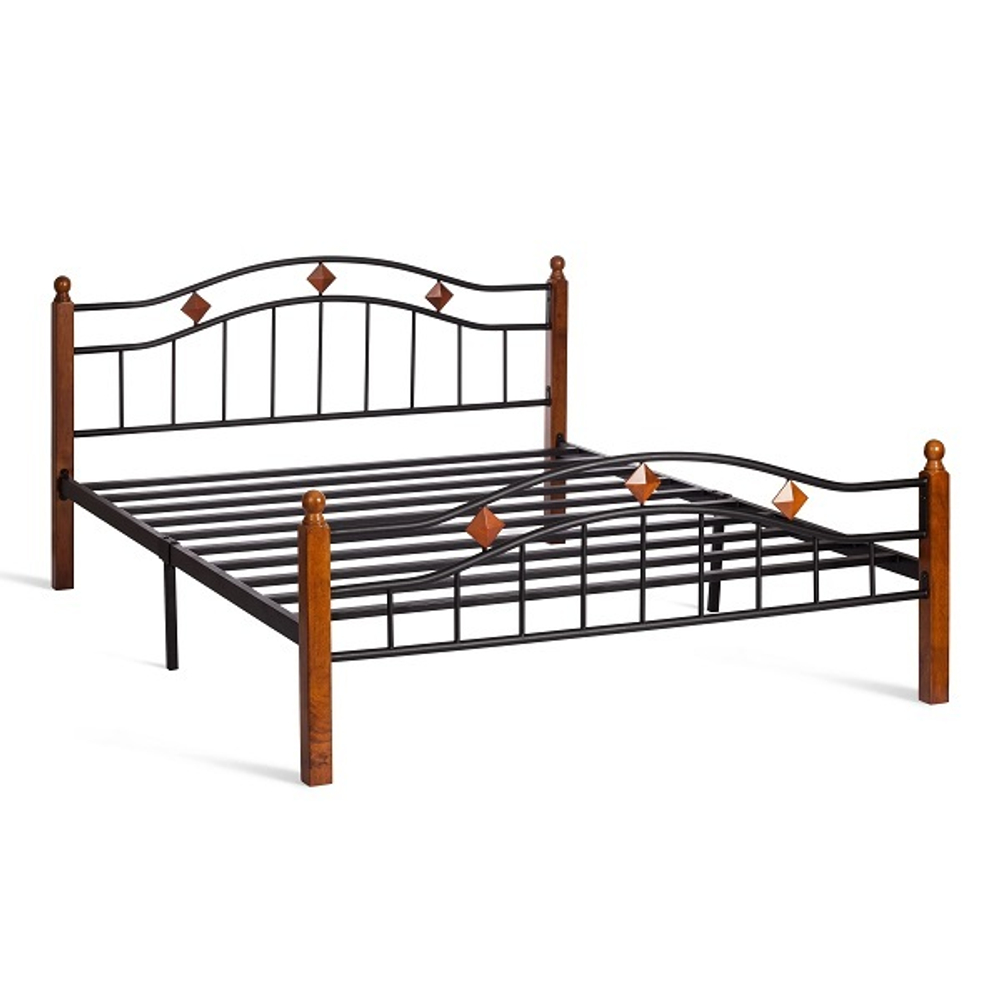 Кровать AT-126 - дерево гевея/металл, 160*200 см (Queen bed), красный дуб/черный