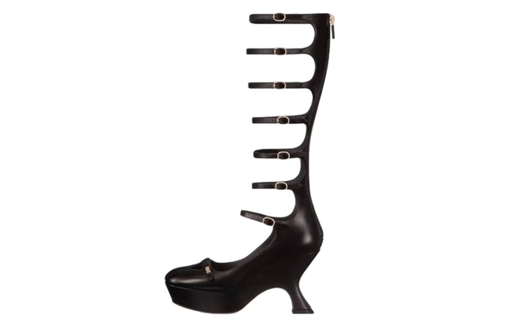 DIOR Aime Dior Leather Knee High Boots 9.5cm Women"s Black