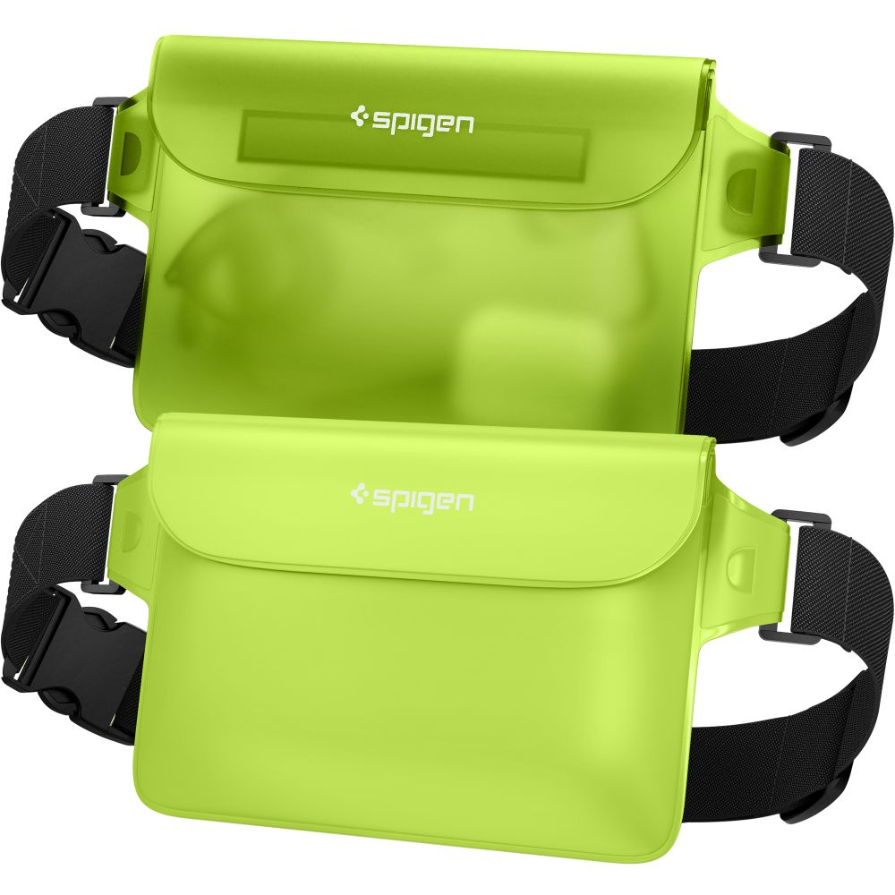 Защитная водонепроницаемая сумка Spigen A620 UNIVERSAL WATERPROOF WAIST BAG 2-PACK CACTUS GREEN (водонепроницаемость и пыленепроницаемость IPX8; водонепроницаемость до 30 метров; размеры 22x15cm; тройная герметичная застежка)