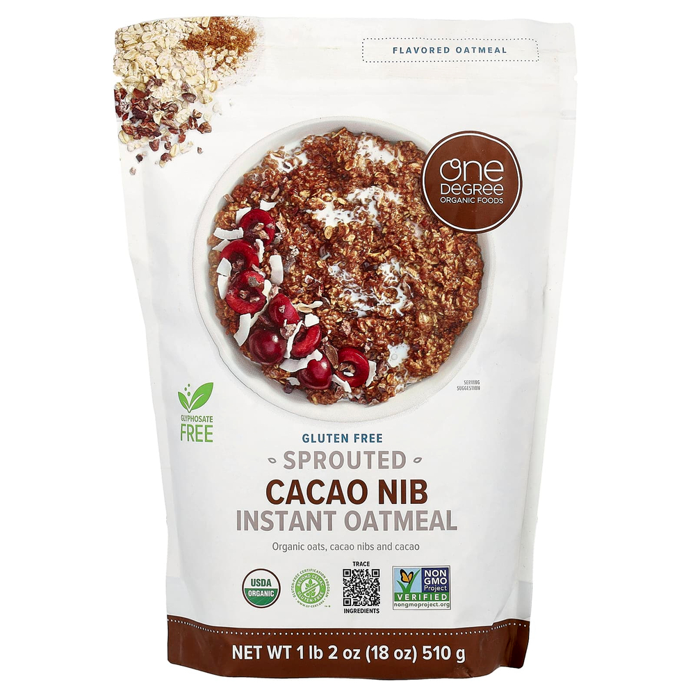 One Degree Organic Foods, пророщенная растворимая овсянка, какао-бобы, 510 г (18 унций)