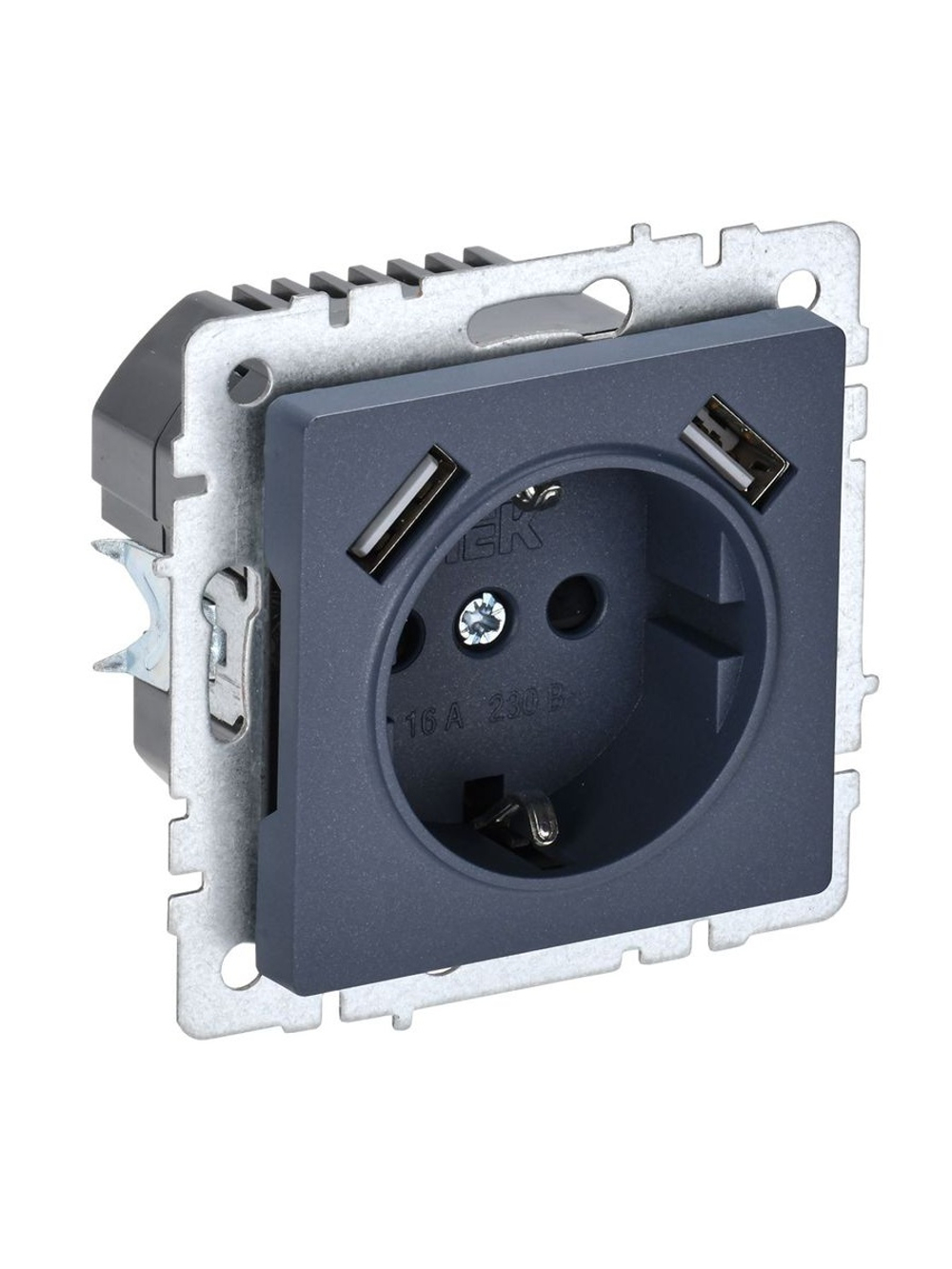 Розетка BRITE РЮш10-1-БрМ 16А с USB A+A 2.1А с заземл. защ. шторки механизм маренго IEK BR-R14-16-U21-D21-K35