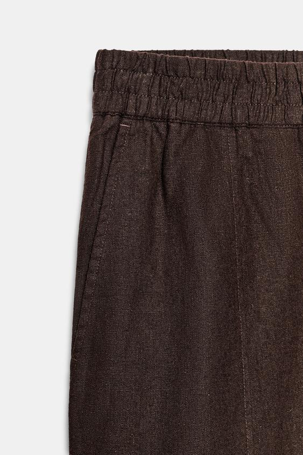 ZARA БРЮКИ BARREL ИЗ ЛЬНА, КОРИЧНЕВЫЙ