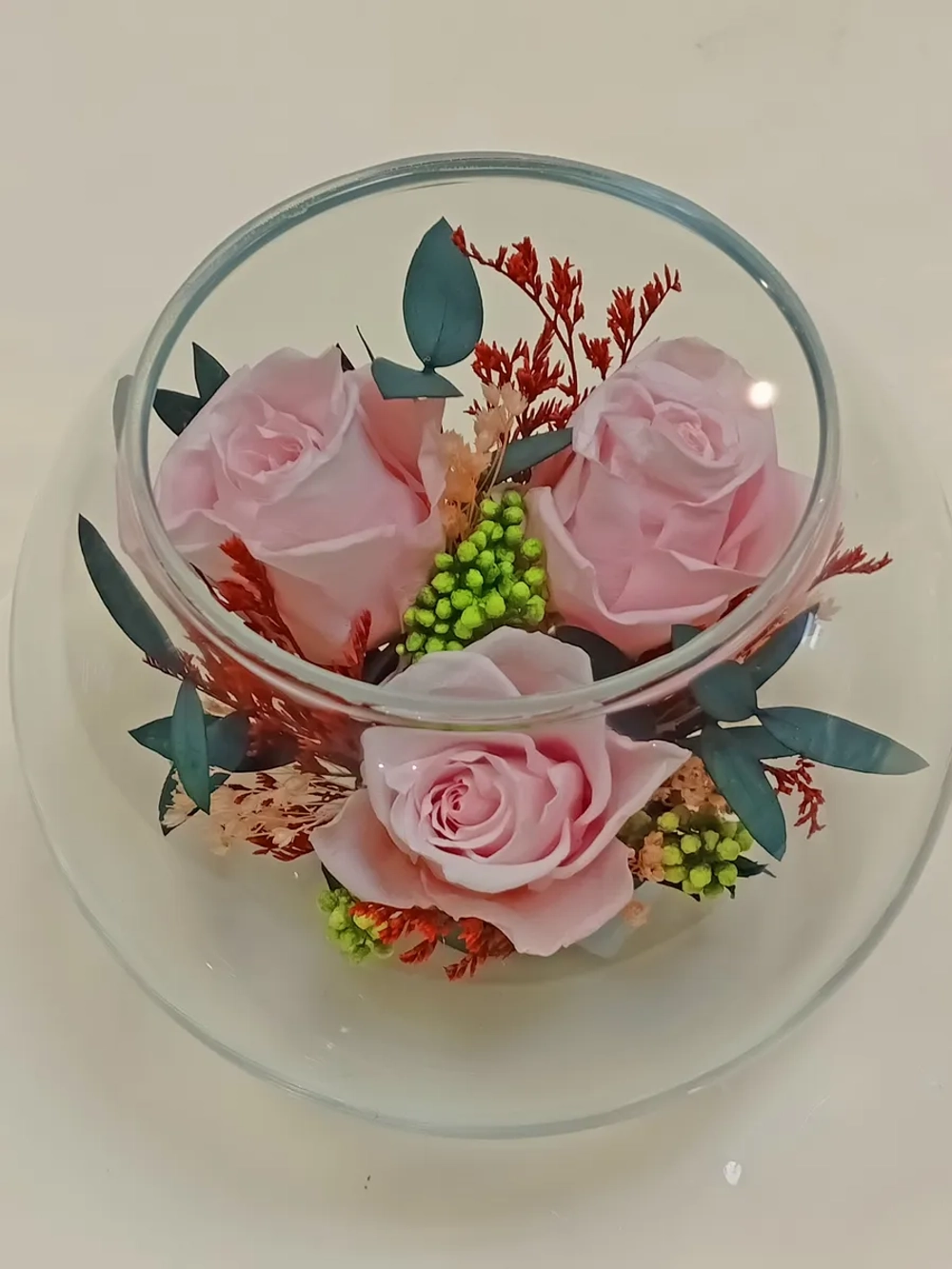 натуральные кустовые розы в стекле, вакуум