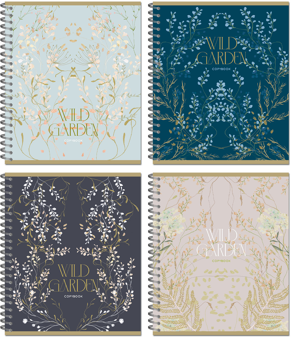 Тетрадь WILD GARDEN 170х203, 48 л. гребень, , 4+0+выборочный УФ-лак, 4 диз