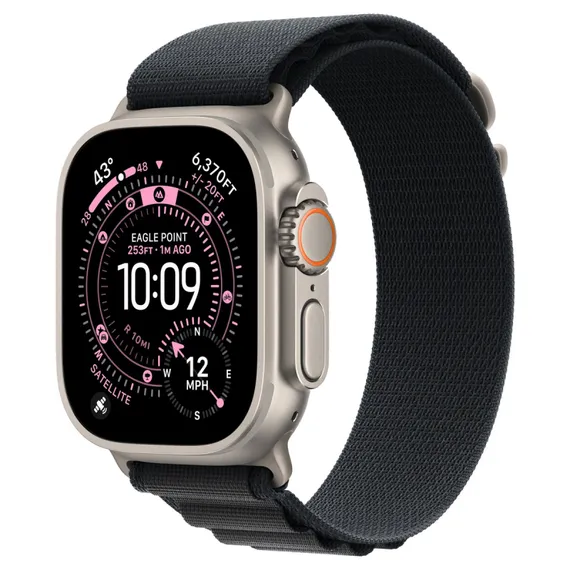 Часы Apple Watch Ultra 3, 2025, 49 мм, титан натурального цвета, ремешок Alpine чёрного цвета