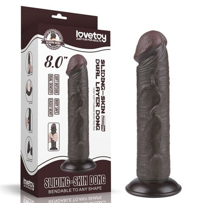Коричневый фаллоимитатор 8 Sliding Skin Dual Layer Dong - 20 см. (Цвет: коричневый)