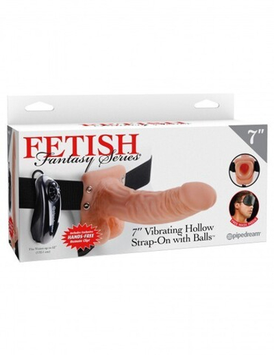 Фаллопротез с вибрацией 7''Vibrating Hollow Strap-On with Balls (Цвет: телесный)