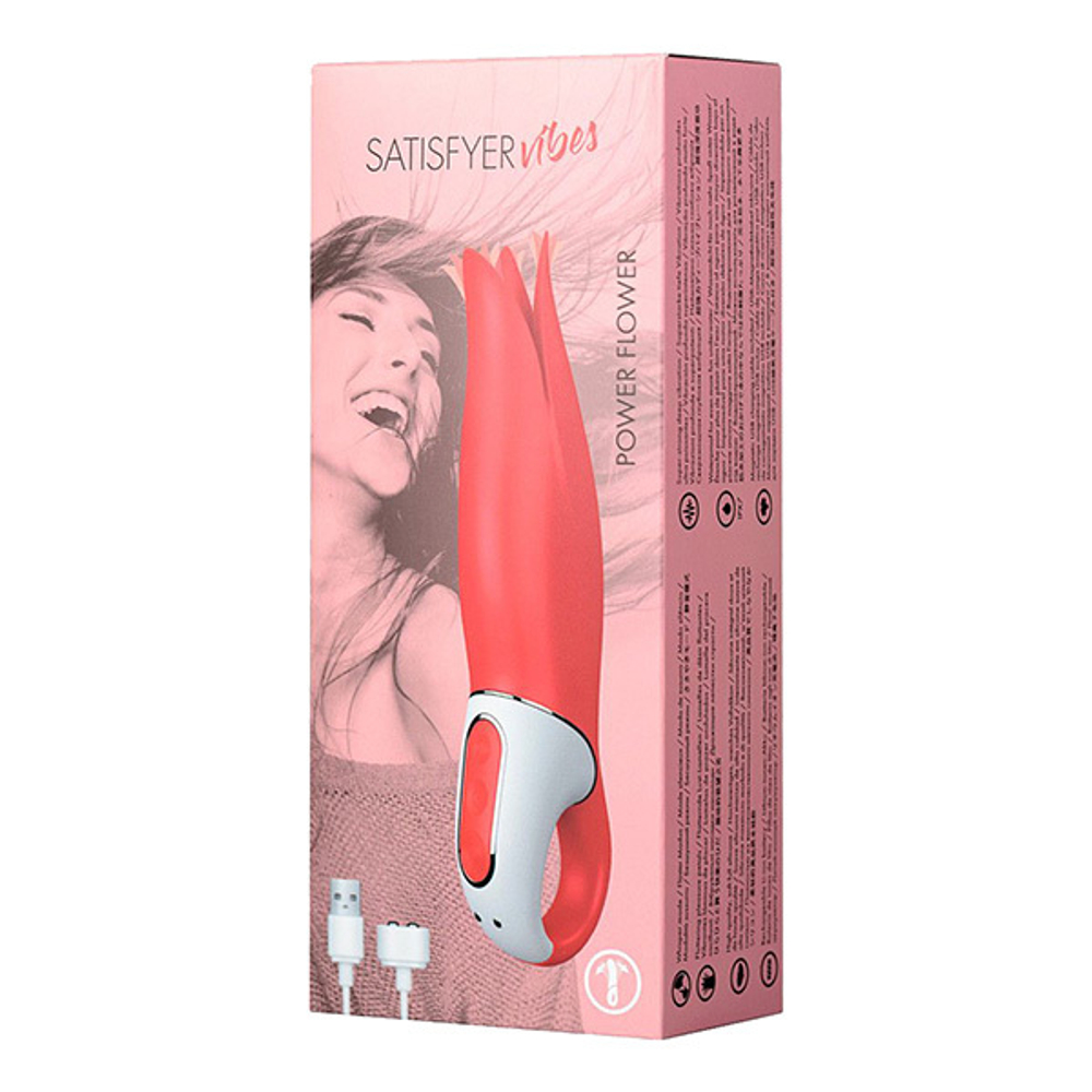 Красный вибратор 18,8см с лепестками Satisfyer Power Flower