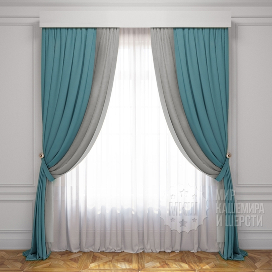 Готовые шторы: ЛАТУР (арт. BL01-222-16) - 300х270, (170х270)х2 см. - (Возможна высота 250 см.) - бирюзовый-белый