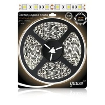 Лента Gauss LED 5050/60-SMD 14.4W 12V DC тёплый белый (блистер 5м) 312000114