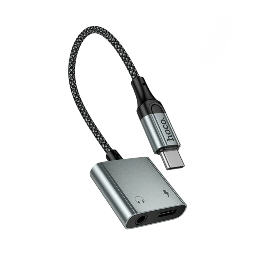 Кабель-переходник Hoco UPA34A 2в1 Type-C на Type-C/3.5mm 15см черный