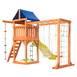 Детская площадка Fun Land с модулем сетка-рукоход, подвесным креслом и качелями