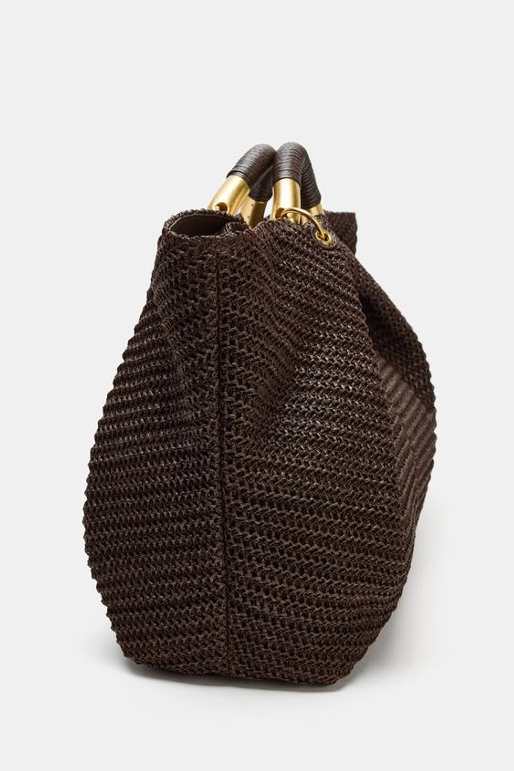 ZARA БОЛЬШАЯ ПЛЕТЕНАЯ СУМКА, ШОКОЛАДНЫЙ