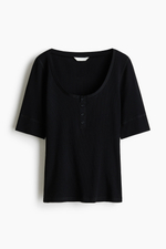 Хлопковый топ в рубчик — глубокий круглый вырез - H&M