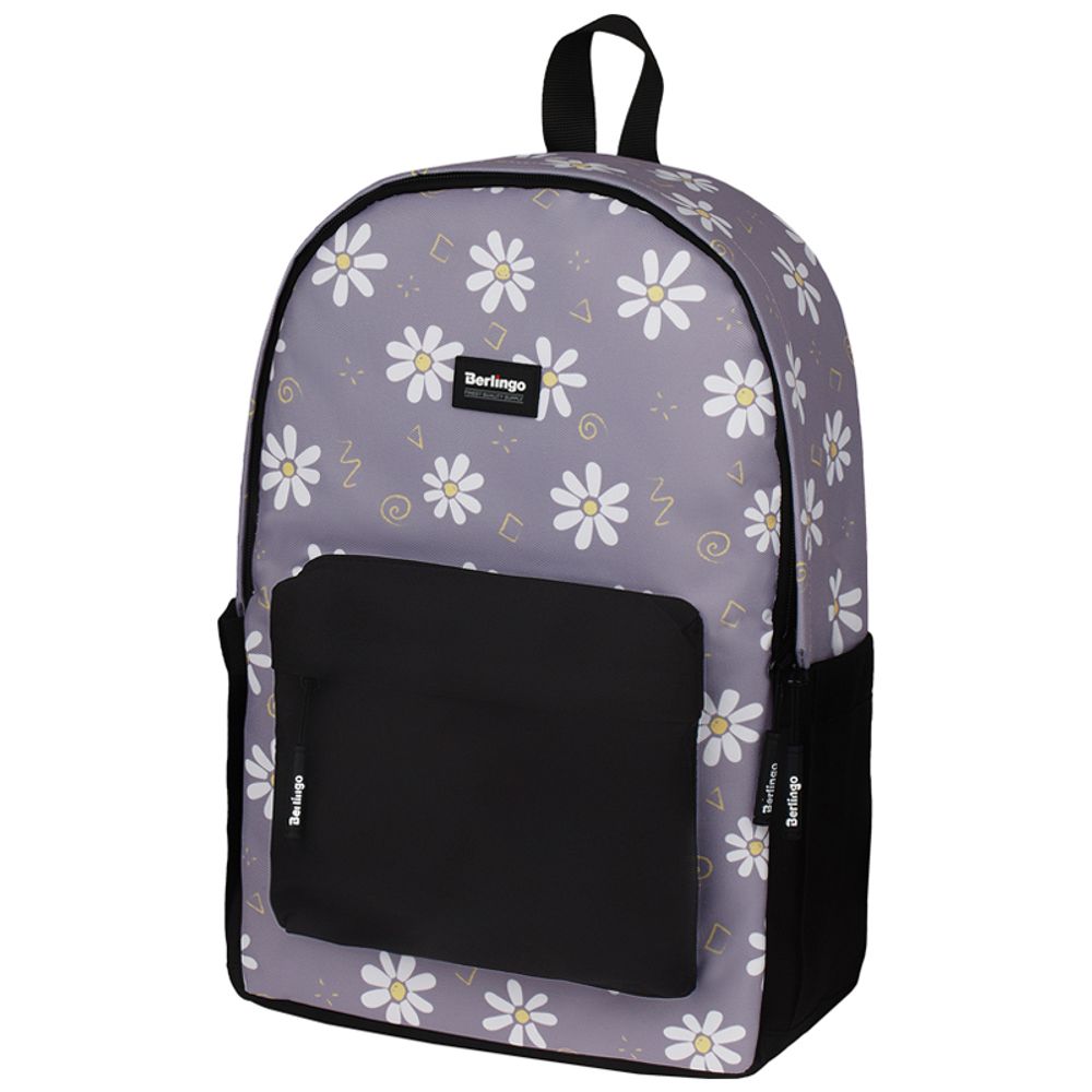 Рюкзак Berlingo Casual Chamomile black 39,5х27х13см, 500 гр., 1отд. 3карм, уплотненная спинка