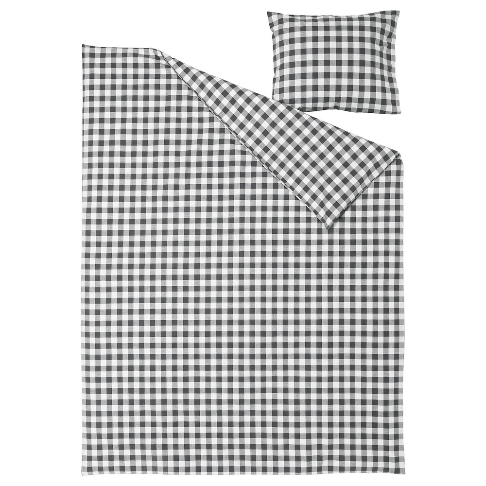 IKEA EKTANDVINGE  (ИКЕА ЕКТАНДВИНГЕ)  -  Пододеяльник и наволочка, антрацитово-белый/чешуйчатый, 150x200/50x60 см