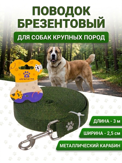 Поводок для собак крупных пород «Мой Друг», цвет хаки, 3 метра (лейбл)