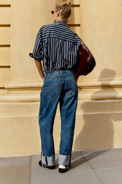 ZARA ДЖИНСЫ Z1975 BAGGY СО СРЕДНЕЙ ПОСАДКОЙ И ОТВОРОТАМИ, СИНИЙ