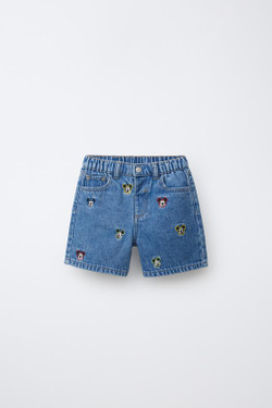 ZARA ДЖИНСОВЫЕ БЕРМУДЫ MICKEY MOUSE © DISNEY, ВЫЦВЕТШИЙ СИНИЙ