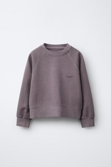 ZARA ТОЛСТОВКА ИЗ ТКАНИ С ЭФФЕКТОМ ПОТЕРТОСТИ С НАДПИСЬЮ, СЛИВОВЫЙ