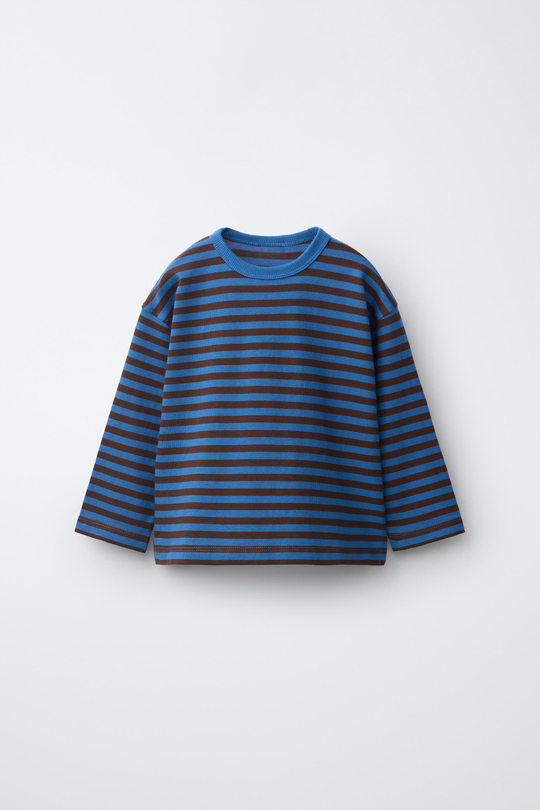 ZARA ФУТБОЛКА В ПОЛОСКУ, КОРИЧНЕВО-СИНИЙ
