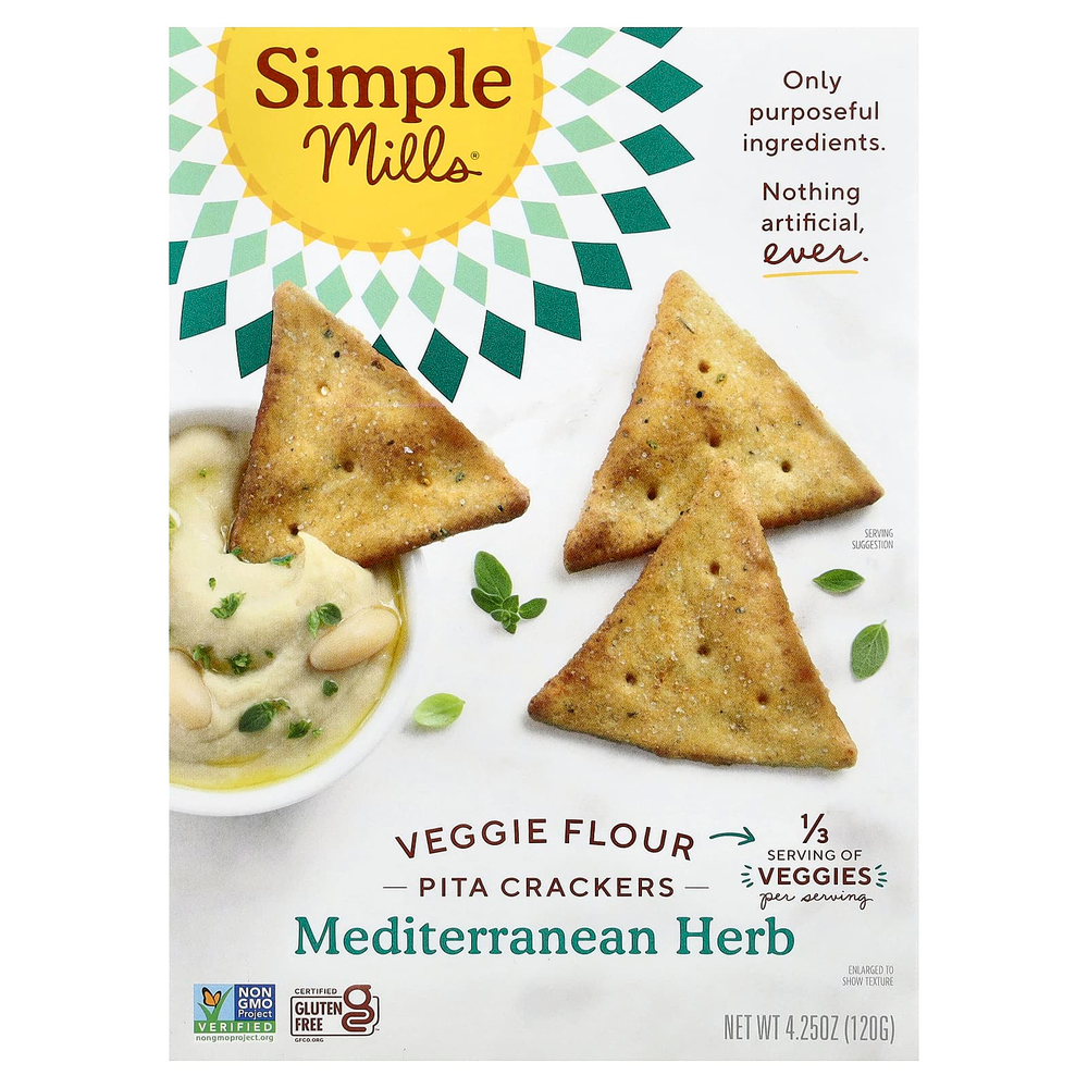 Simple Mills, Крекеры из растительной муки, средиземноморские травы, 120 г (4,25 унции)