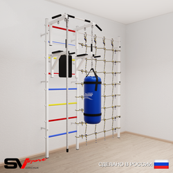 Шведская стенка Sv Sport 57010 (Турник стандарт/Брусья/Канат/Цепь/Мешок 15кг/Канатный лаз)