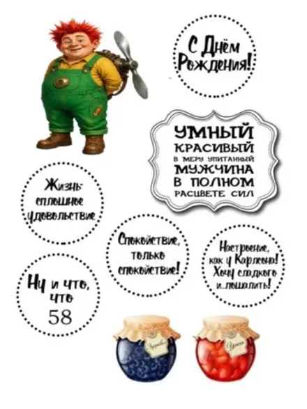 Формат А4 Вафельная картинка Юбилей мужчине 58