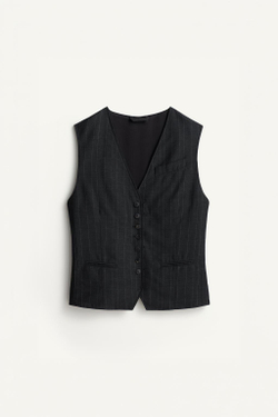 ZARA ДВУСТОРОННИЙ ЖИЛЕТ В ТОНКУЮ ПОЛОСКУ, БЕЛЫЙ/ЧЕРНЫЙ