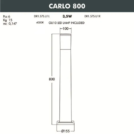 Наземный светильник Carlo DR1.575.000.LXU1L Fumagalli