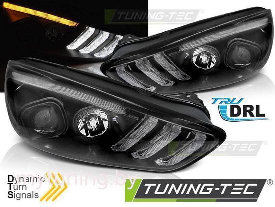 Передние фары для Ford Focus III (15-18) черные с динамическим поворотником