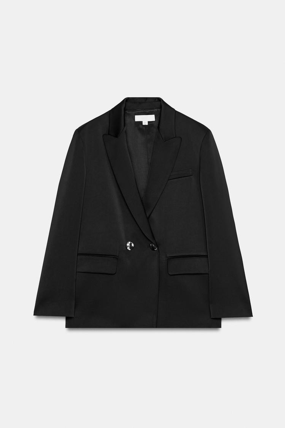 ZARA ДВУБОРТНЫЙ САТИНОВЫЙ БЛЕЙЗЕР, ЧЕРНЫЙ