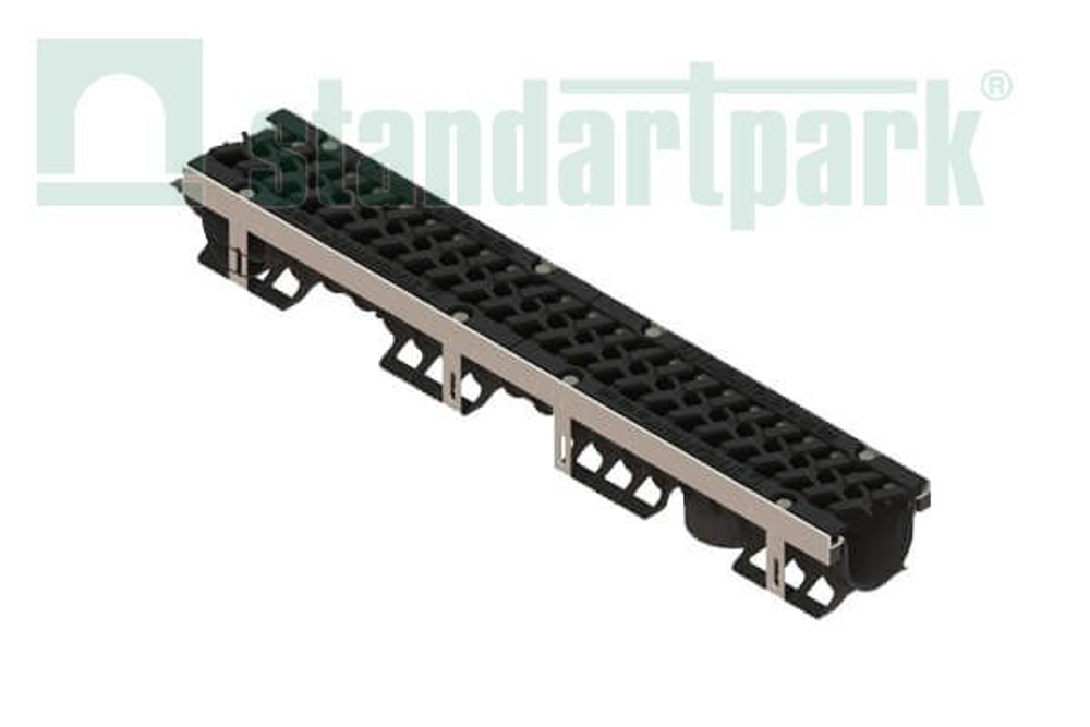Лоток водоотводный PolyMax Drive DN100 h136 пластиковый с решеткой щелевой чугунной ВЧ кл. Е (комплект)