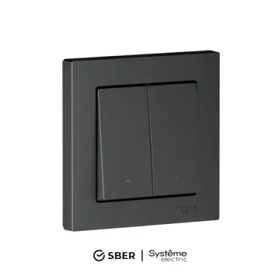 ATLASDESIGN SMART 2-кл. ВЫКЛЮЧАТЕЛЬ с подсв., Zigbee, сх.5, L+N, 10А, мех., КАРБОН