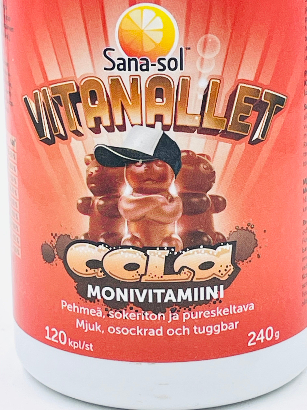 Мультивитамины SANA-SOL в форме мишек жевательные со вкусом колы, 120 шт., 240 г (из Финляндии)