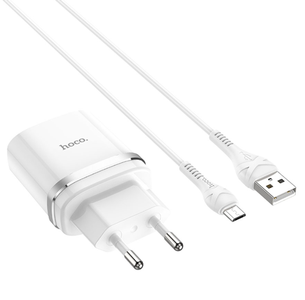 Сетевое зар. устр. Hoco C12Q с шнуром Micro 1USB QC3.0 2.4A белое