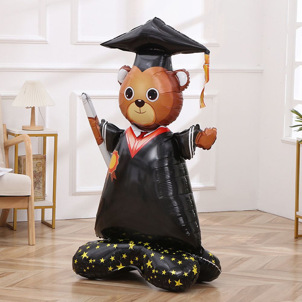 Шар 3D (48''/122 см) Фигура на подставке, Медвежонок Выпускник, 1 шт. в уп.