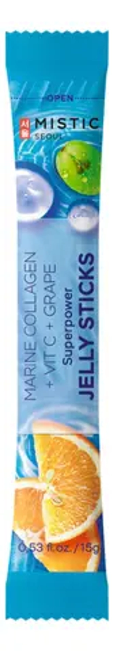 MISTIC Коллагеновое желе со вкусом винограда и витамином С в стиках Marine Collagen + Vit C + Grape Superpower Jelly Sticks MISTIC, 15шт.*15г/кор