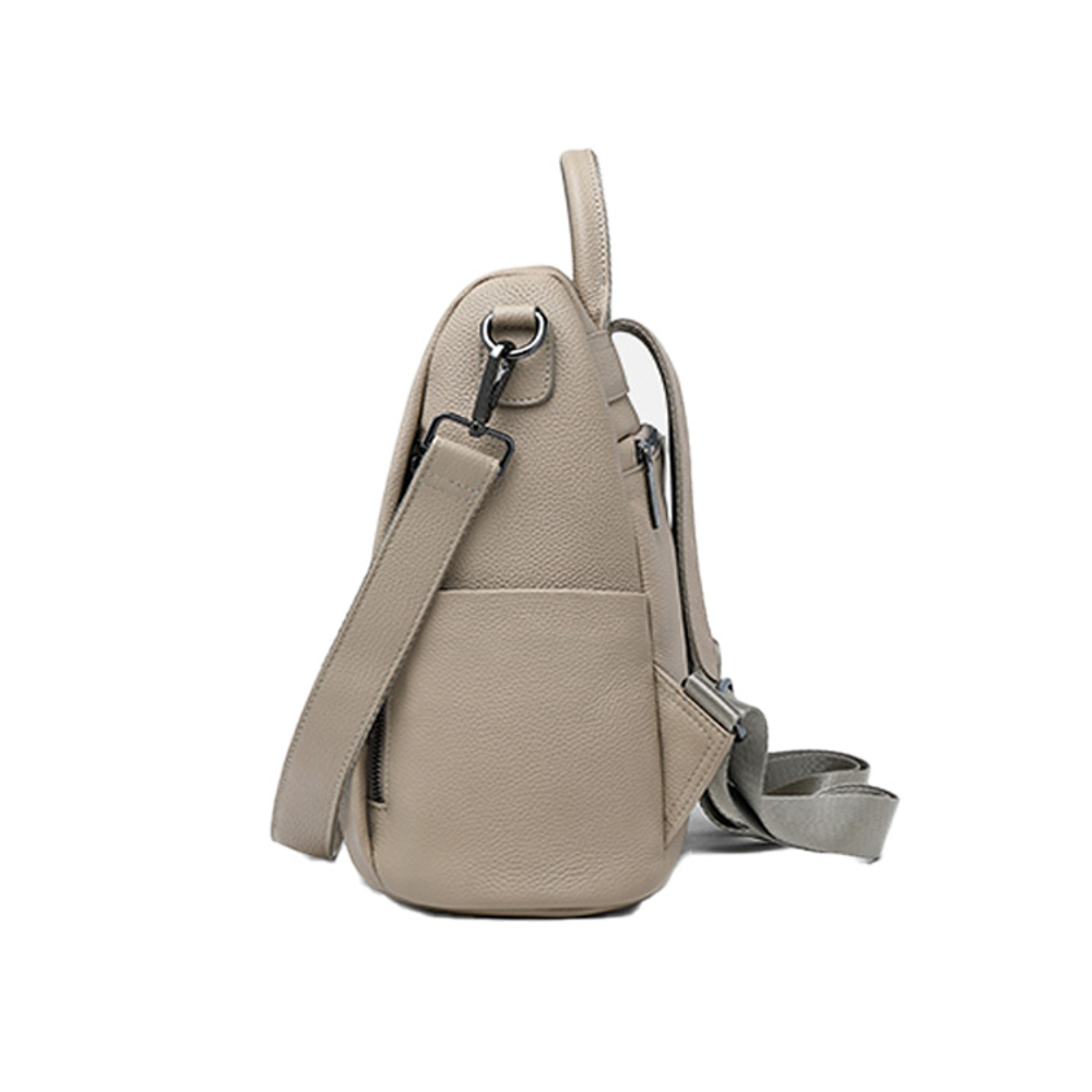 Espin Top Grain Cow Leather Backpack Large Black/Milk Tea Gray