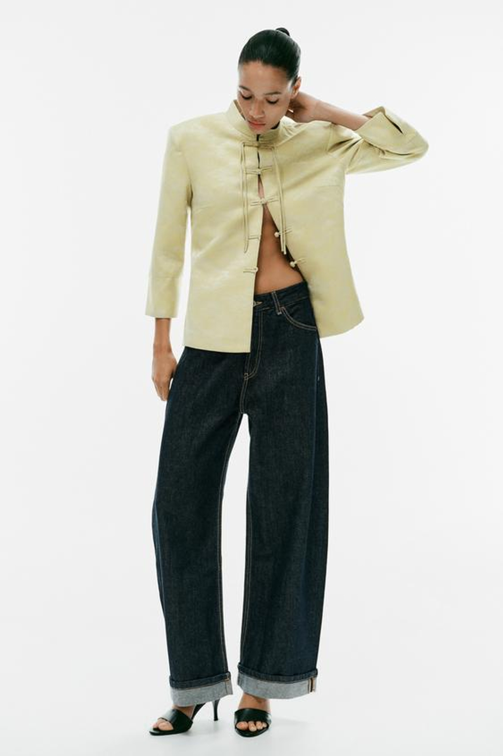 ZARA ДЖИНСЫ TRF BAGGY FOLDED СО СРЕДНЕЙ ПОСАДКОЙ, ТЕМНЫЙ ИНДИГО