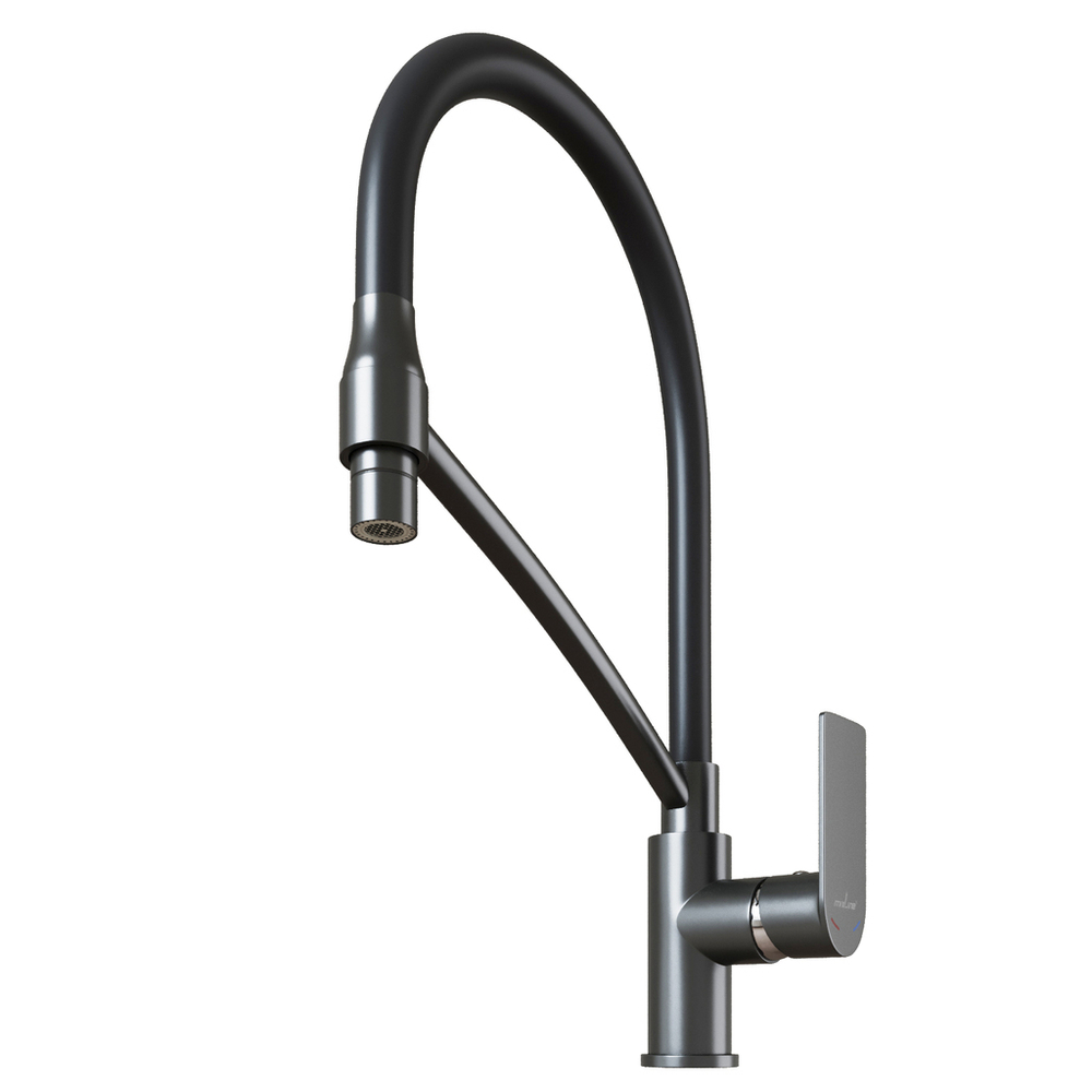Смеситель для кухни 35k MIXLINE МЛ33-108Г(ML33-108GR)"Сити " гибкий излив с фикс.бок.ручка  ГРАФИТ