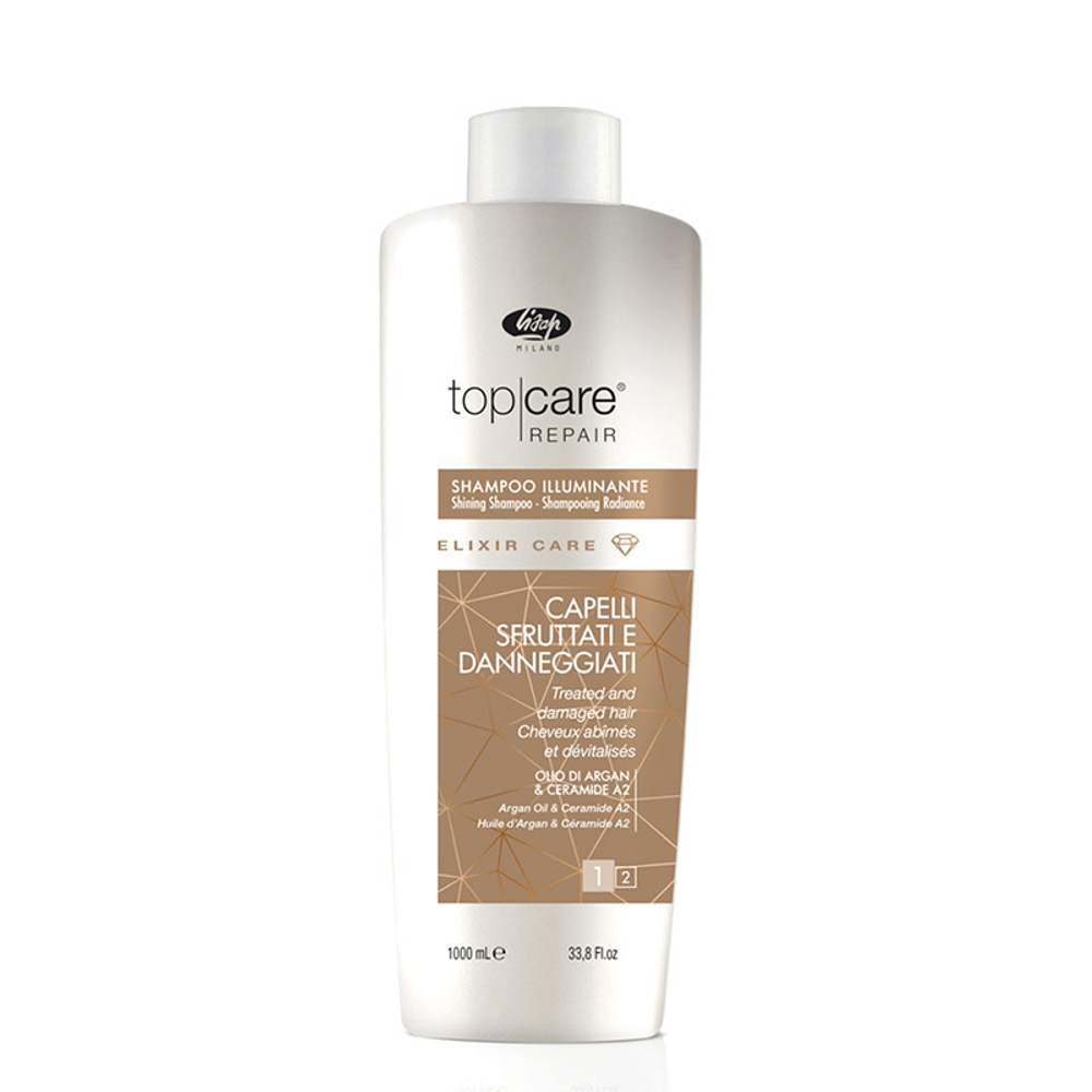 Шампунь для восстановления волос и придания блеска Top Care Repair Elixir Care Shampoo Lisap, 1000 мл.