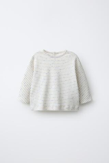 ZARA ФУТБОЛКА В ПОЛОСКУ С ПРИНТОМ, СИНИЙ