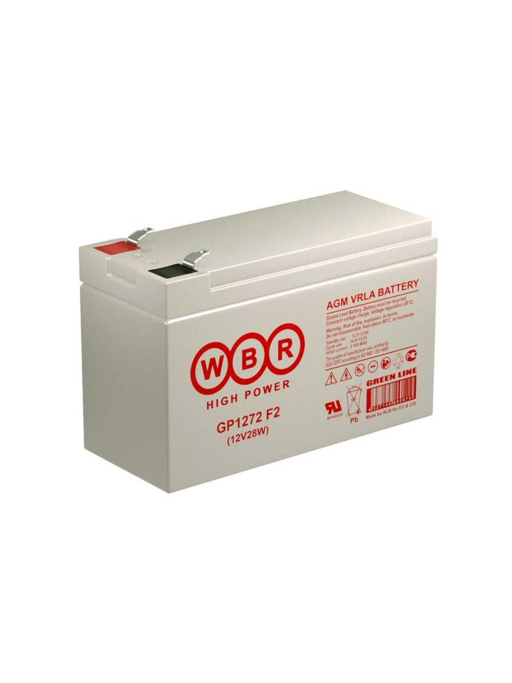 Аккумулятор 12В 7.2А.ч WBR GP1272 F2 (12V28W) WBR