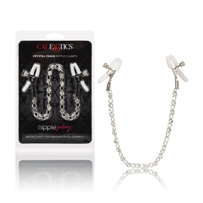 Регулируемые зажимы на соски с кристаллами Nipple Play Crystal Chain Nipple Clamps (Цвет: серебряный с белым)