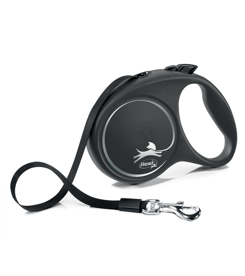 Поводок-рулетка Флекси Black Design L (до 50кг) 5м., лента. черный/серебро