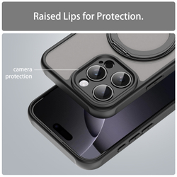 Чехол с магнитным поворотным кольцом-подставкой для iPhone 16 Pro Max, черный цвет рамок, поддержка MagSafe