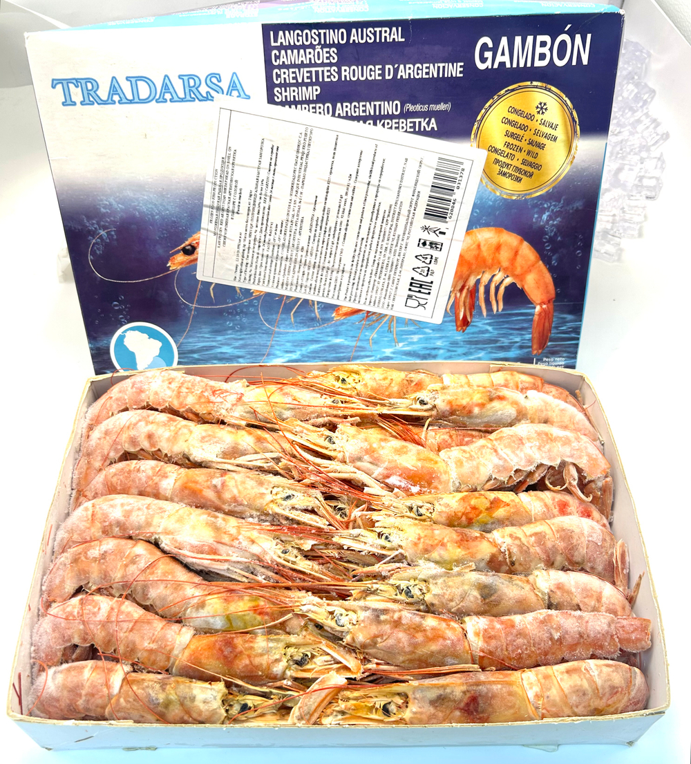 Креветки аргентинские Tradarsa дикие с головой L1 замороженные, 2 кг